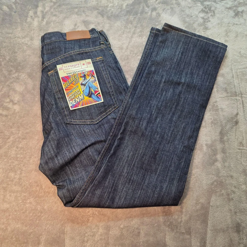Dearborn Denim & Apparel Jeans Mens 35x31 Blue Dark Wash Relaxed Fit Stretch